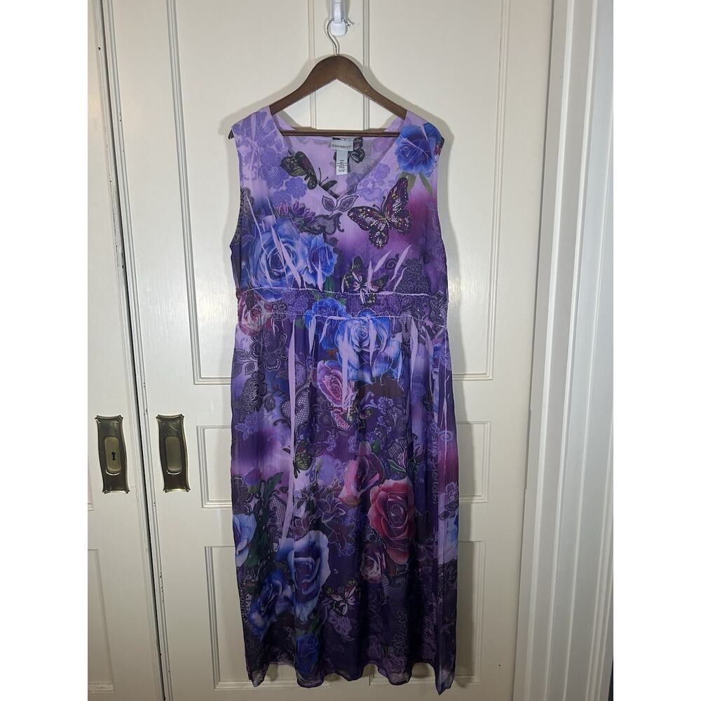 Catherines Rhinestone Butterfly Midi Dress Womens Size 18W Purple Whimsy Fairy